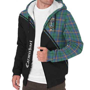 Carmichael Ancient Tartan Sherpa Hoodie with Family Crest Curve Style