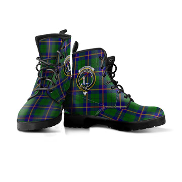 Carmichael Modern Tartan Leather Boots with Family Crest