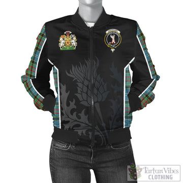 Cathcart Tartan Bomber Jacket with Family Crest and Scottish Thistle Vibes Sport Style