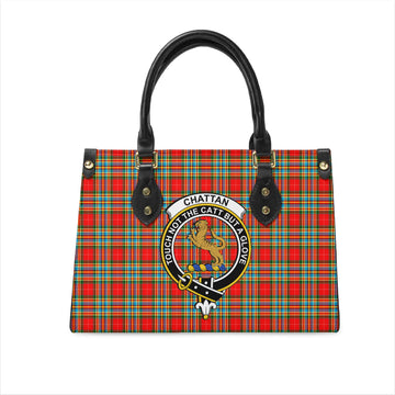 Chattan Tartan Leather Bag with Family Crest