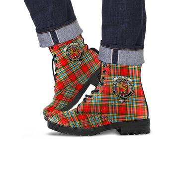 Chattan Tartan Leather Boots with Family Crest