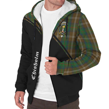 Chisholm Hunting Tartan Sherpa Hoodie with Family Crest Curve Style