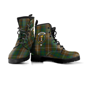 Chisholm Hunting Tartan Leather Boots with Family Crest