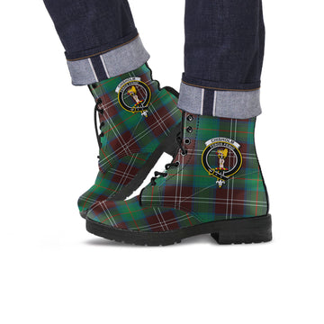 Chisholm Hunting Ancient Tartan Leather Boots with Family Crest