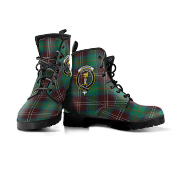 Chisholm Hunting Ancient Tartan Leather Boots with Family Crest