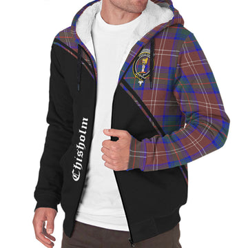 Chisholm Hunting Modern Tartan Sherpa Hoodie with Family Crest Curve Style