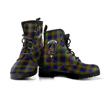 Clelland Modern Tartan Leather Boots with Family Crest
