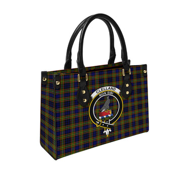 Clelland Modern Tartan Leather Bag with Family Crest