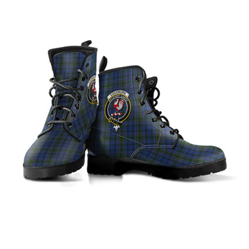 Cockburn Blue Tartan Leather Boots with Family Crest