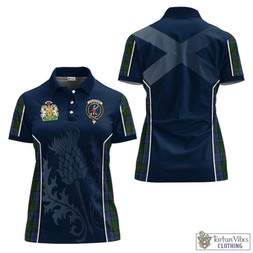 Colquhoun Tartan Women's Polo Shirt with Family Crest and Scottish Thistle Vibes Sport Style