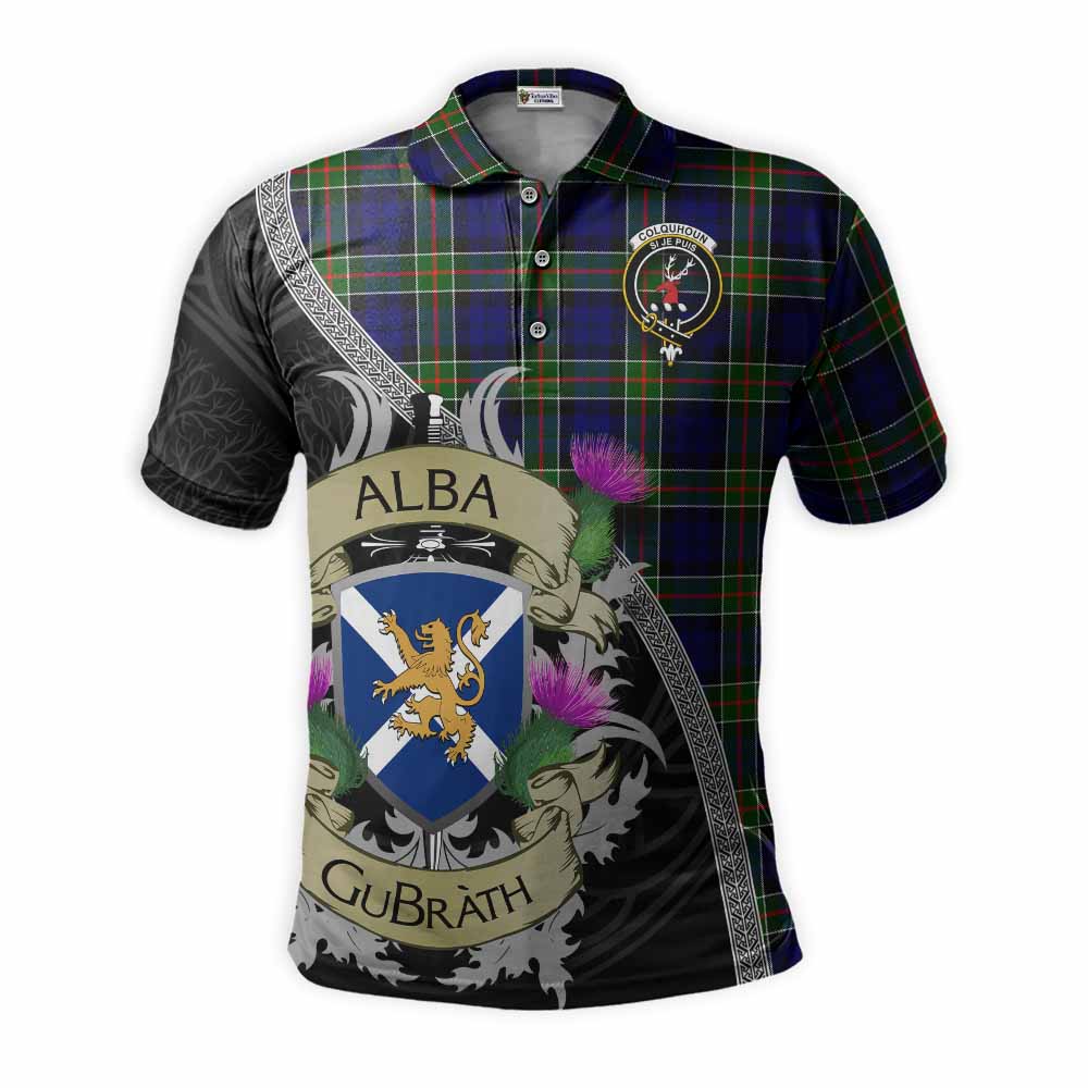 Thomson Dress Blue Tartan Polo Shirt - Lion Rampant And Celtic Thistle Style main image 1