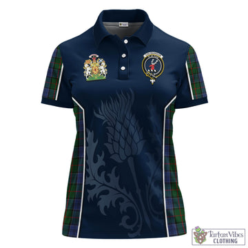 Colquhoun Tartan Women's Polo Shirt with Family Crest and Scottish Thistle Vibes Sport Style