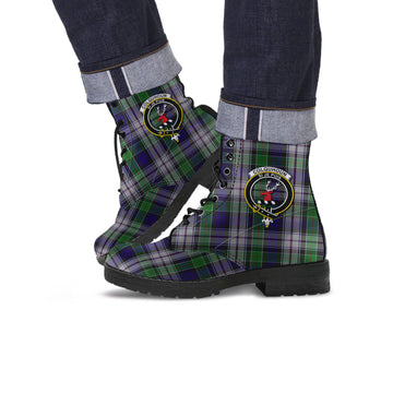 Colquhoun Dress Tartan Leather Boots with Family Crest