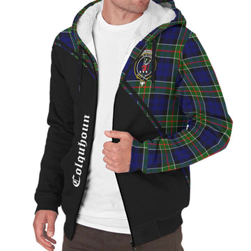 Colquhoun Modern Tartan Sherpa Hoodie with Family Crest Curve Style