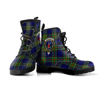 Colquhoun Modern Tartan Leather Boots with Family Crest