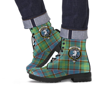 Colville Tartan Leather Boots with Family Crest