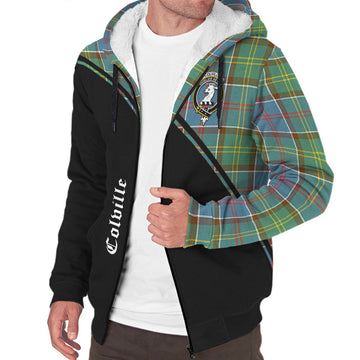 Colville Tartan Sherpa Hoodie with Family Crest Curve Style