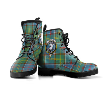 Colville Tartan Leather Boots with Family Crest