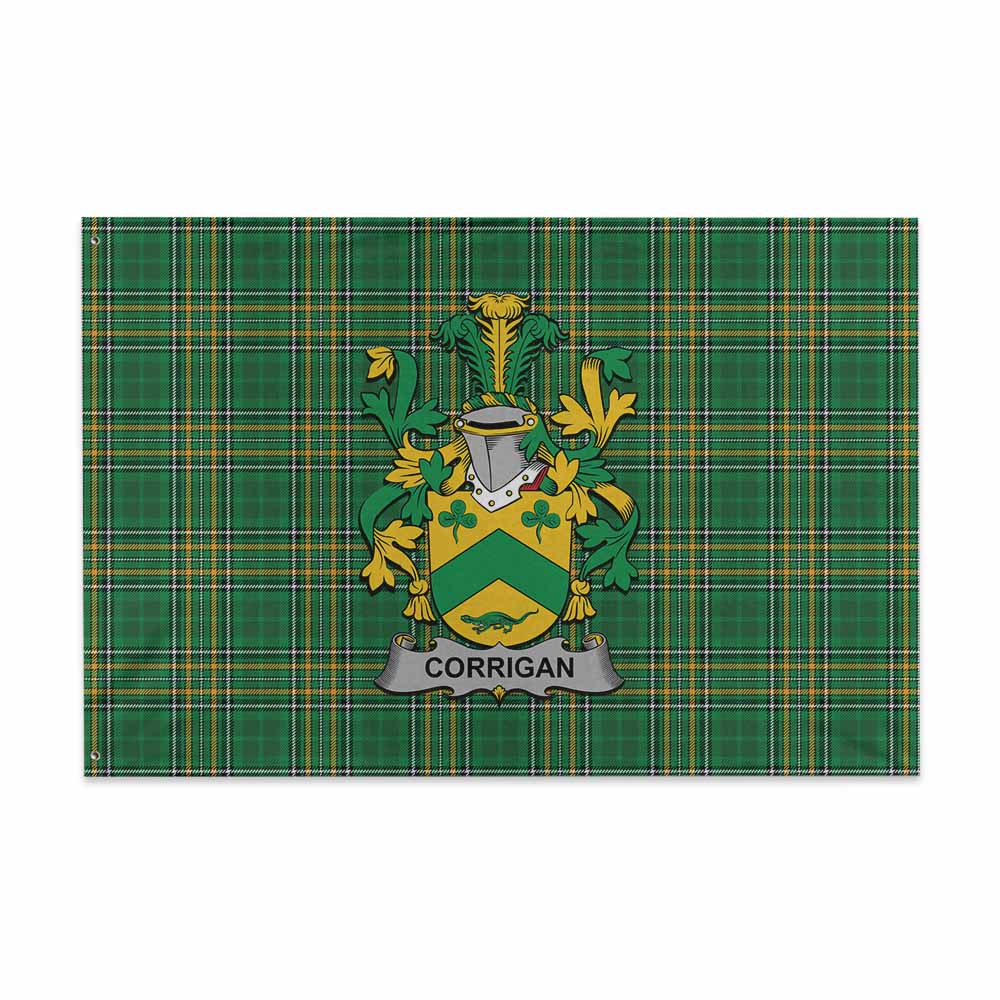 Corrigan Irish Clan Tartan House Flag with Coat of Arms