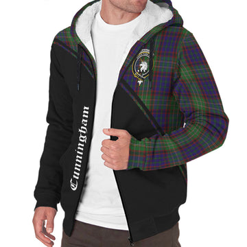 Cunningham Hunting Tartan Sherpa Hoodie with Family Crest Curve Style