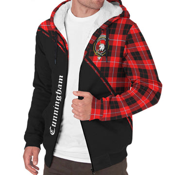 Cunningham Modern Tartan Sherpa Hoodie with Family Crest Curve Style