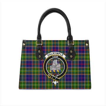 Dalrymple Tartan Leather Bag with Family Crest