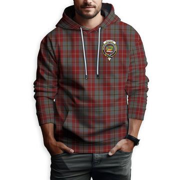 Douglas Ancient Red Tartan Hoodie with Family Crest