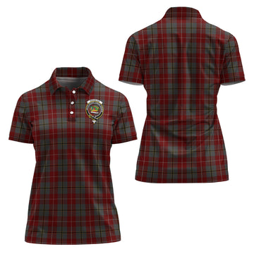 Douglas Ancient Red Tartan Polo Shirt with Family Crest For Women