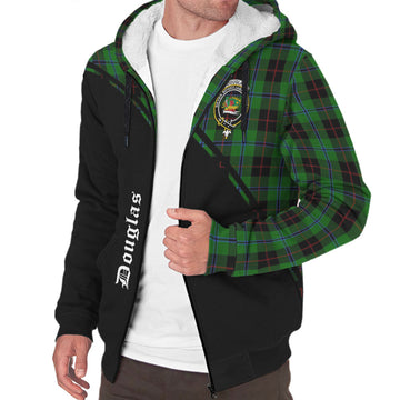 Douglas Black Tartan Sherpa Hoodie with Family Crest Curve Style