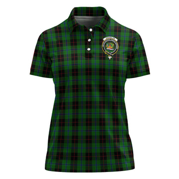 Douglas Black Tartan Polo Shirt with Family Crest For Women