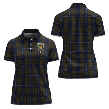 Douglas Brown Tartan Polo Shirt with Family Crest For Women