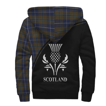 Douglas Brown Tartan Sherpa Hoodie with Family Crest Curve Style