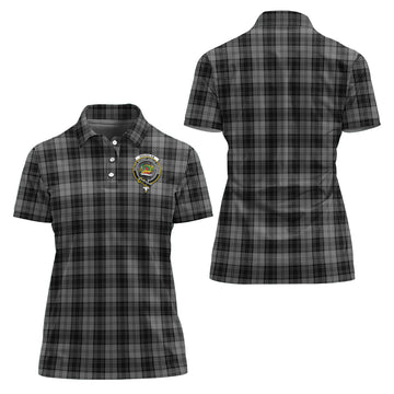 Douglas Grey Tartan Polo Shirt with Family Crest For Women