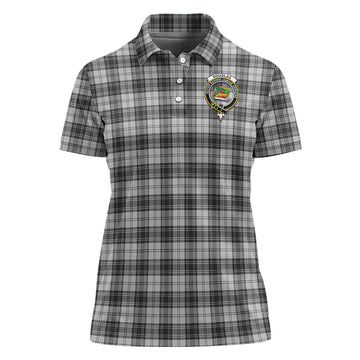 Douglas Grey Modern Tartan Polo Shirt with Family Crest For Women