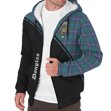 Douglas Modern Tartan Sherpa Hoodie with Family Crest Curve Style