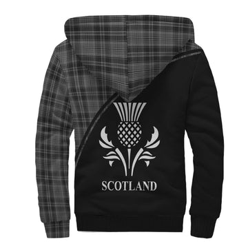 Drummond Grey Tartan Sherpa Hoodie with Family Crest Curve Style