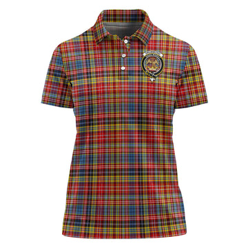 Drummond of Strathallan Modern Tartan Polo Shirt with Family Crest For Women