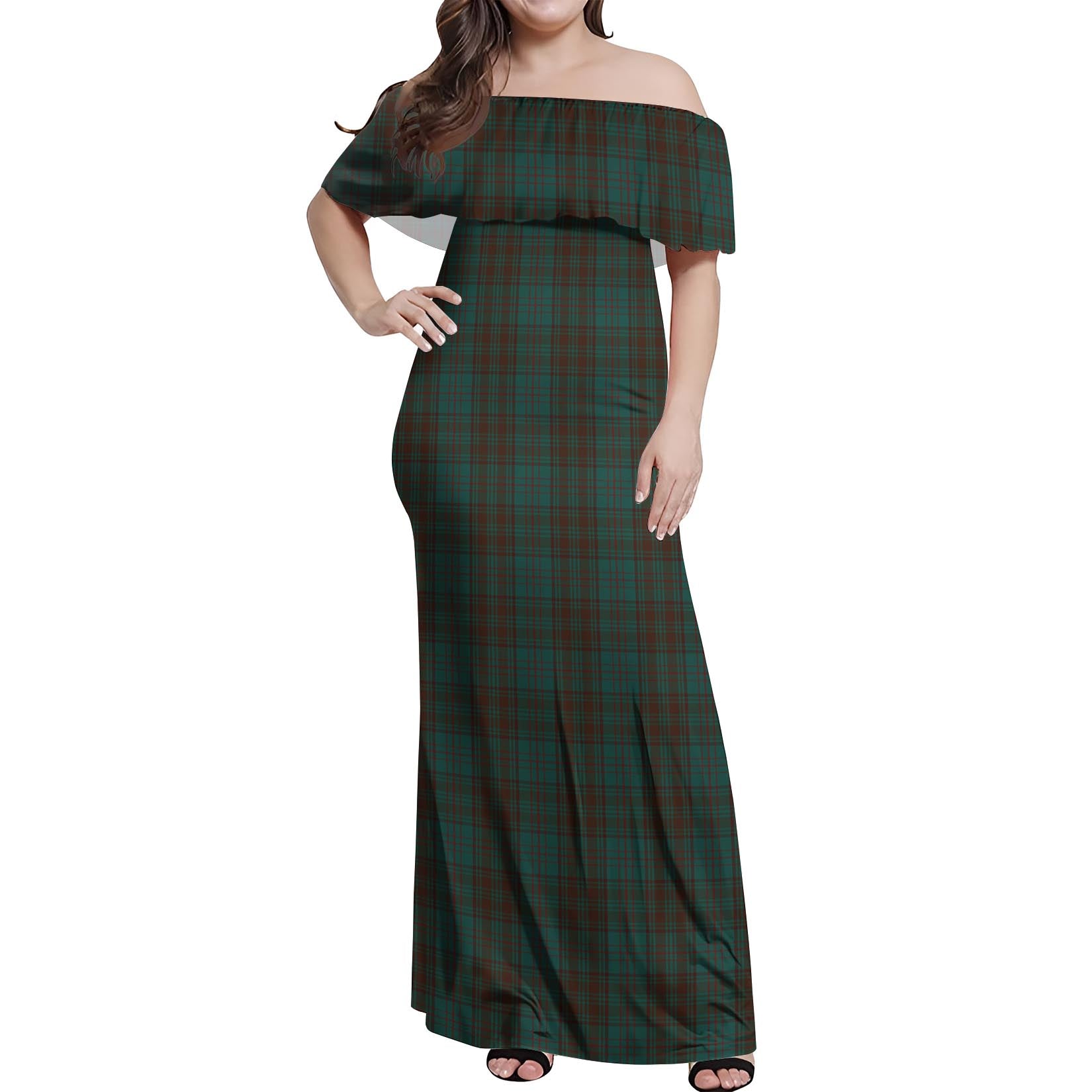 Tartanvibesclothing Dublin County Ireland Tartan Off Shoulder Long Dress