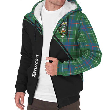 Duncan Ancient Tartan Sherpa Hoodie with Family Crest Curve Style
