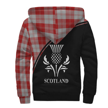 Erskine Red Tartan Sherpa Hoodie with Family Crest Curve Style