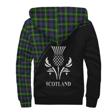 Farquharson Modern Tartan Sherpa Hoodie with Family Crest Curve Style