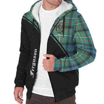 Ferguson Ancient Tartan Sherpa Hoodie with Family Crest Curve Style