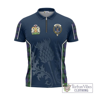 Forbes Tartan Zipper Polo Shirt with Family Crest and Scottish Thistle Vibes Sport Style