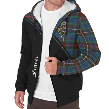 Fraser Hunting Ancient Tartan Sherpa Hoodie with Family Crest Curve Style