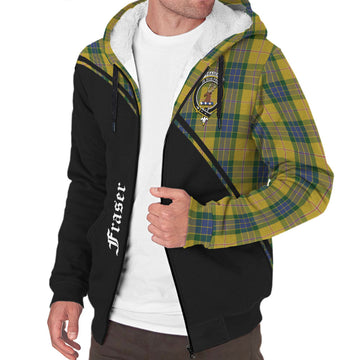 Fraser Yellow Tartan Sherpa Hoodie with Family Crest Curve Style