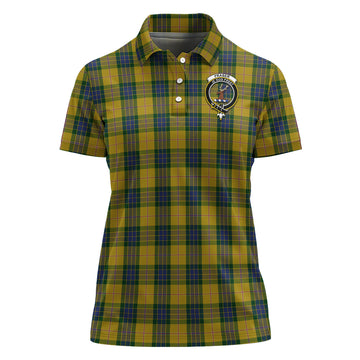 Fraser Yellow Tartan Polo Shirt with Family Crest For Women