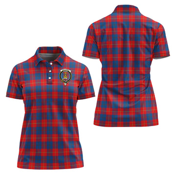 Galloway Red Tartan Polo Shirt with Family Crest For Women