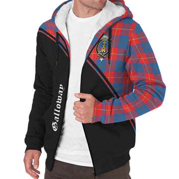 Galloway Red Tartan Sherpa Hoodie with Family Crest Curve Style