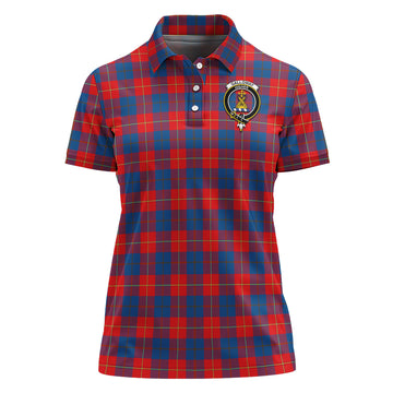 Galloway Red Tartan Polo Shirt with Family Crest For Women
