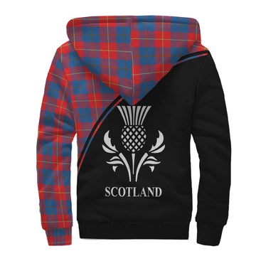 Galloway Red Tartan Sherpa Hoodie with Family Crest Curve Style